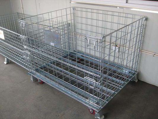 Çin 4 Sided Grocery Store Wire Mesh storage warehouse Container with four casters Fabrika