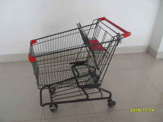 Çin Durable Grocery Shopping cart trolley With welded low tray and 4x4inch swivel lfat casters Fabrika
