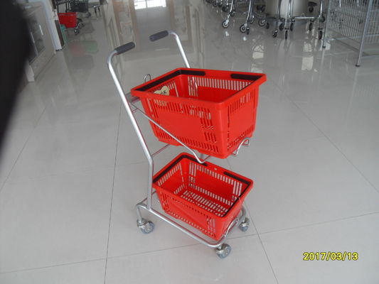 Çin Supermarket Steel Wheeled Shopping Basket With 3 inch PVC / PU / TPR Wheel Fabrika