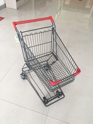 Çin Baz Izgara 45L Tel Alışveriş Arabası Süpermarket Alışveriş Sepeti Kırmızı Kolu Bar Fabrika