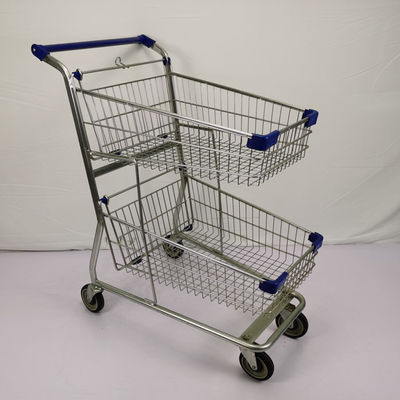 satın al Çift Katmanlı Alışveriş Sepeti Arabası Çinko Toz Boyalı Süpermarket Alışveriş Sepeti online manufacture