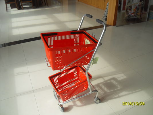 Çin Small Shop Use Shopping Basket Trolley With 4 Swivel 3 Inch PVC Casters Fabrika