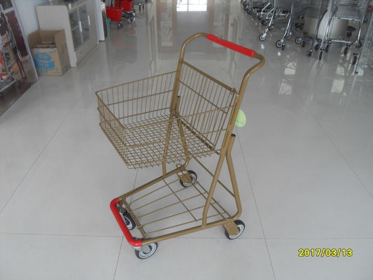 Çin Supermarket 40 L Singel Basket Metal Shopping Cart With Wheels And Front Bumper Fabrika