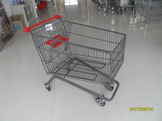 Çin Large Capacity 4 Wheel Supermarket Shopping Trolley With Red Handle Fabrika