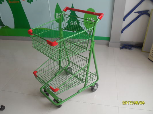 Çin Two Basket Grocery Shopping Trolley Wire Shopping Cart 656x521x1012mm Fabrika