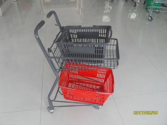 Çin Two Tier Flat Wheel Airport Shopping Basket Trolley 50L CE / GS / ROSH Fabrika