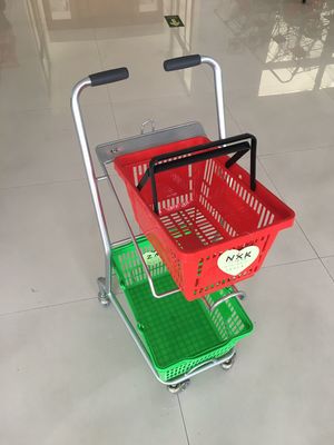 Çin Süper Market Alışveriş Sepeti Arabası, Düz Tekerlekler Çift Sepetli Market Arabası Fabrika