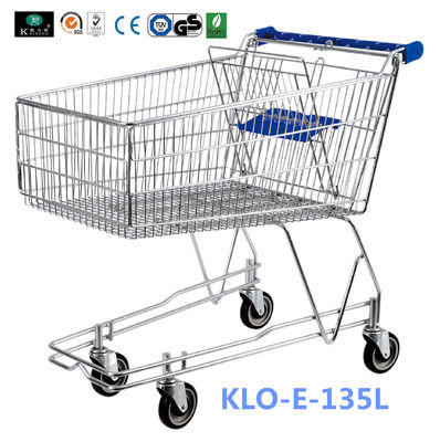 Çin 4 Tekerlekli 135L Metal Tel UK Bebek Koltuğu / Süpermarket Ekipmanlı Alışveriş Sepeti Fabrika